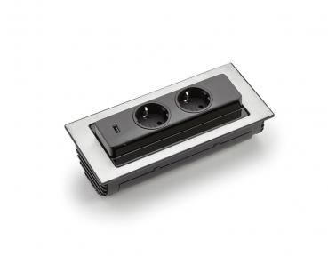 Energiebox Evoline BackFlip-USB A, Edelstahl, Schwarz lackiert, Einbau, flächenbündig H 2,6mm,  Steckdosenelement