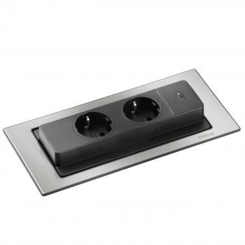 Energiebox Evoline BackFlip-USB A, Edelstahl, Schwarz lackiert, Einbau, flächenbündig H 2,6mm,  Steckdosenelement