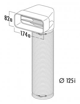 Maße für Umlenkstück 90° mit Flexschlauch 1000mm  MF-URX 125 Compair
