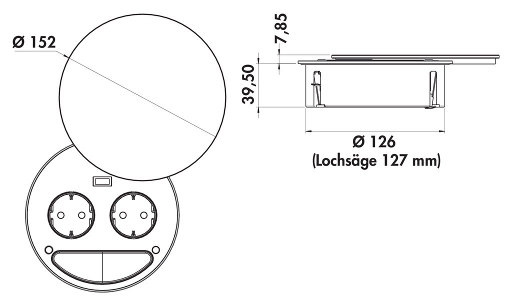 Einbausteckdose Smile Doppelsteckdose mit 1-fach USB-A zum versenken in  Arbeitsplatten für Küche und Büro mit Ablagefach in Glas schwarz -  Küchenmontagen Dreschler