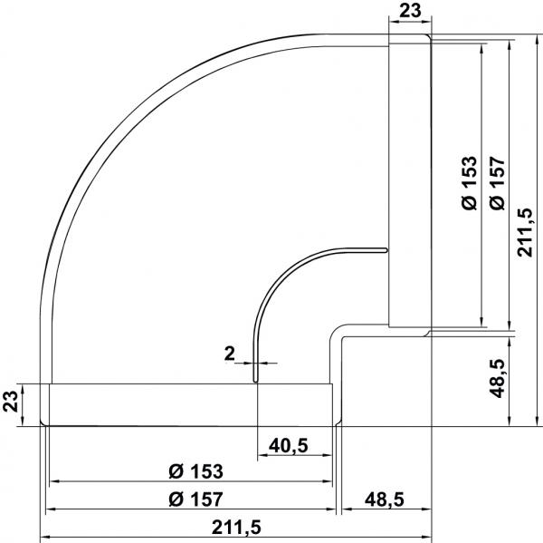 Maße für R-RBV flow 150 Rohrbogen 90° Compair System