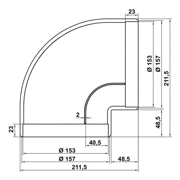 Maße für Rohrbogen 90° MR-RBV flow 125 Compair